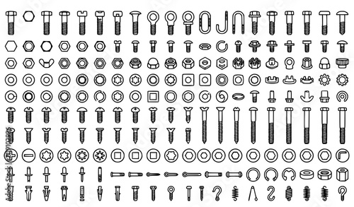 Quadro su tela Industrial Fastener Outline Icons Editable Stroke Vector