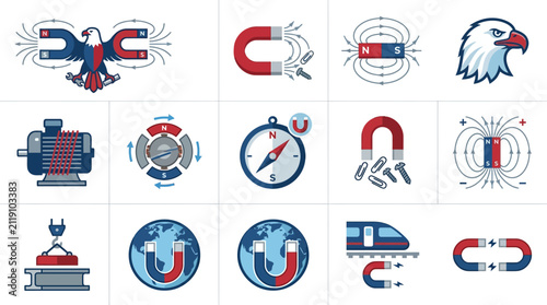 Canvastavla Magnetism physics and industrial electromagnetic energy icons.
