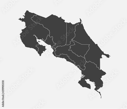 Vector map country Costa Rica divided on regions