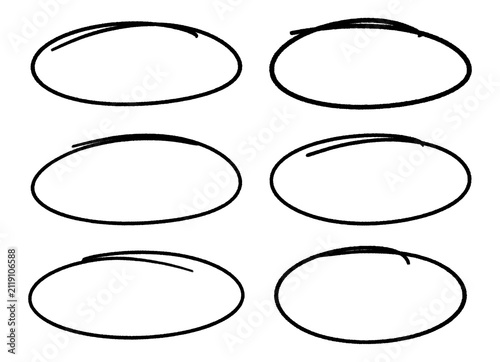 and Drawn Marker Circle and Oval Highlight Set, Freehand Scribble Annotation Frames, Sketch Doodle PNG Collection Isolated on White Background