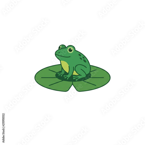 Cute green frog sitting on a lily pad