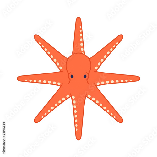 Cute Orange Octopus Illustration with Eight Tentacles and Blue Eyes, Isolated on White