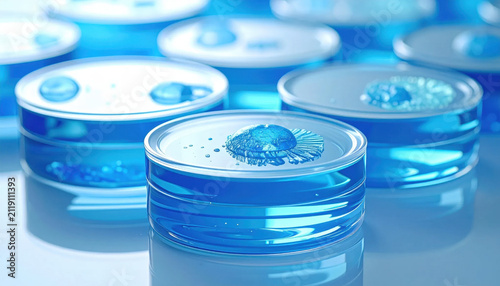 Blue liquid, petri dish, microbiology, laboratory, science