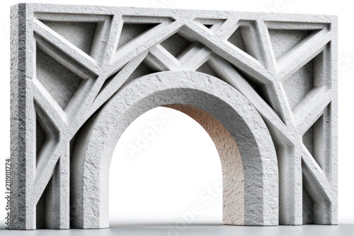 Geometric plaster arch panel standing in minimalist space as a modern 3d digital illustration for architectural interior design marketing