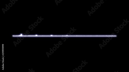 Sound waveform spectrum animation, white audio frequency visualizer, music equalizer bars, podcast voice signal meter, digital sound wave overlay, black background, seamless 4k video