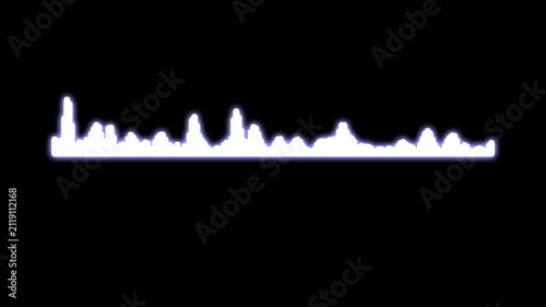 Audio waveform visualizer animation, dynamic sound wave spectrum, digital music frequency equalizer, podcast voice signal meter, streaming audio visualization, black screen overlay seamless loop,