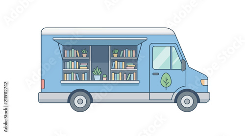 Mobile Bookshop Truck Vector Illustration