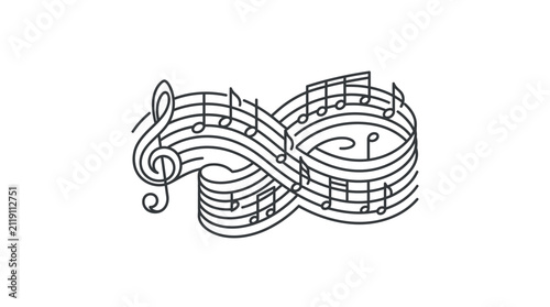 Flowing Musical Staff with Notes Outline Vector