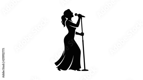 Silhouette Woman Singer with Microphone Vector