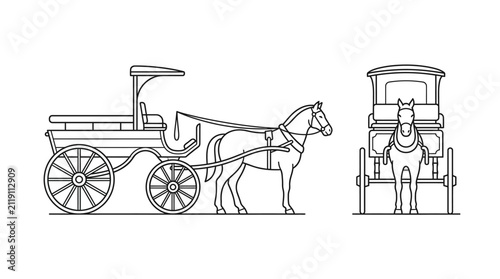 Horse and Carriage Line Art Vector Illustration