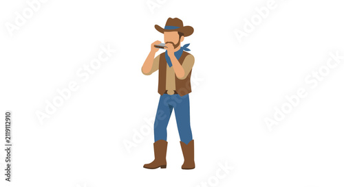 Cowboy Playing Harmonica Flat Design Vector