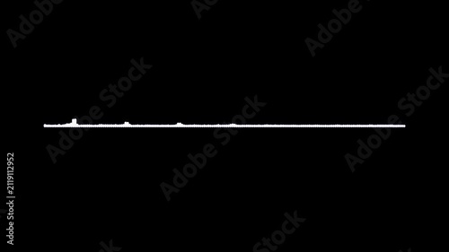 Sound waveform spectrum animation, white audio frequency visualizer, podcast voice signal meter, music equalizer bars, digital sound wave overlay, black background, seamless 4k video