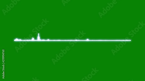 Audio spectrum equalizer animation, white digital waveform visualization, music frequency signal, podcast audio meter, streaming sound wave overlay, seamless loop, green background,4k