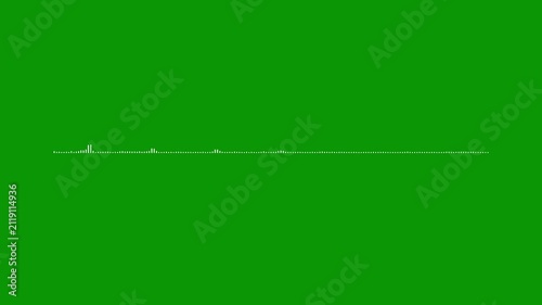 Audio spectrum equalizer animation, white digital waveform visualization, podcast audio meter, streaming sound wave overlay on, music frequency signal, seamless loop, green background,4k