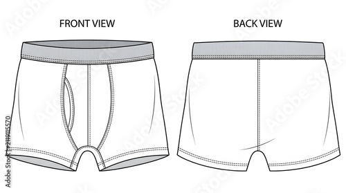 Boxer Briefs Front Back Flat Vector with Elastic Waistband and Topstitching Detail