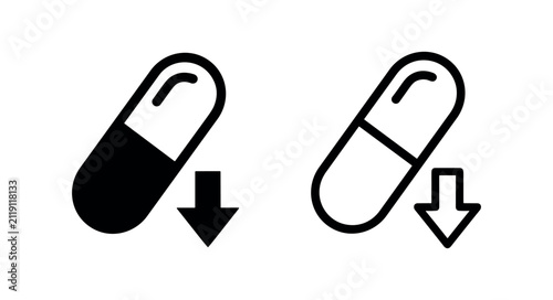 Obraz na plátně Pill with downward arrow icon, reduced dosage symbol
