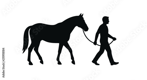 Person Walking Horse Silhouette Vector Illustration