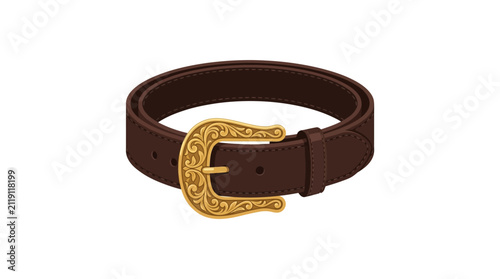 Western Leather Belt with Engraved Gold Buckle