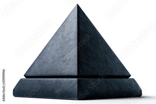 Textured gray pyramid resting on a white background in a sharp studio macro shot for modern architectural design and industrial branding