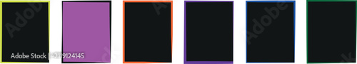 A set of colorful rectangular frames featuring vibrant borders in lime purple orange violet blue and green surrounding solid black centers. Ideal for posters social media templates and modern graphic 