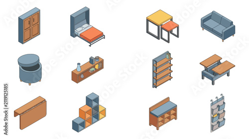 Modern Home Furniture Set Icons.