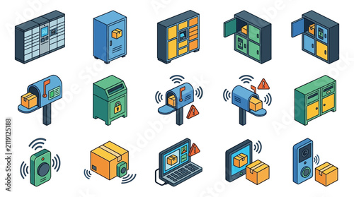 Smart Home Security Devices Icons.