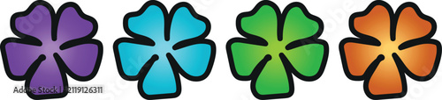 A set of bold stylized flower outlines featuring vibrant color fills and thick clean black borders. These eye-catching graphics are ideal for stickers posters and modern creative designs.