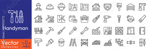 Cuadro en lienzo Handyman web icons in line style