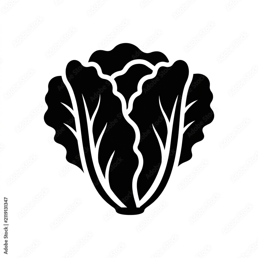 Fototapeta premium Fresh green lettuce leaf icon isolated on white background. Minimalist vegetable silhouette for healthy eating and organic food design.