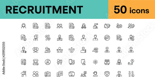 Принти на полотні Recruitment line icon set featuring human resources resume curriculum vitae hiri