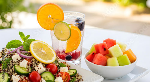 Healthy Quinoa Salad with Fruit and Infused Water
