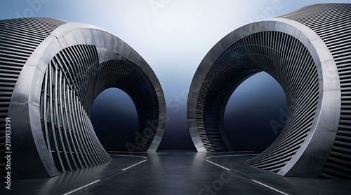 Abstract metal structures with circular geometric patterns