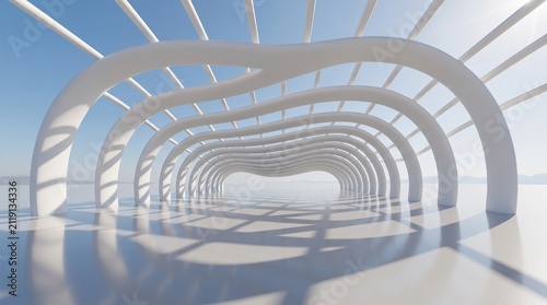 Canvastavla Minimalist Parametric Architecture Pavilion with White Curved Arch Columns and S
