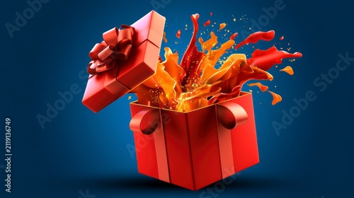 Open gift box with festive surprise elements in clean digital illustration style for holiday e-commerce marketing