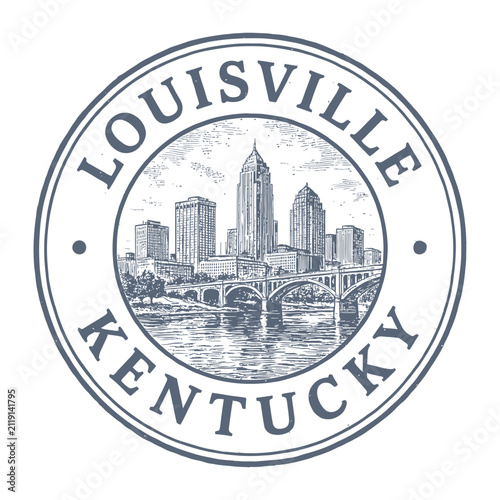 Louisville Kentucky Skyline Illustration Circular Vintage style Emblem Design