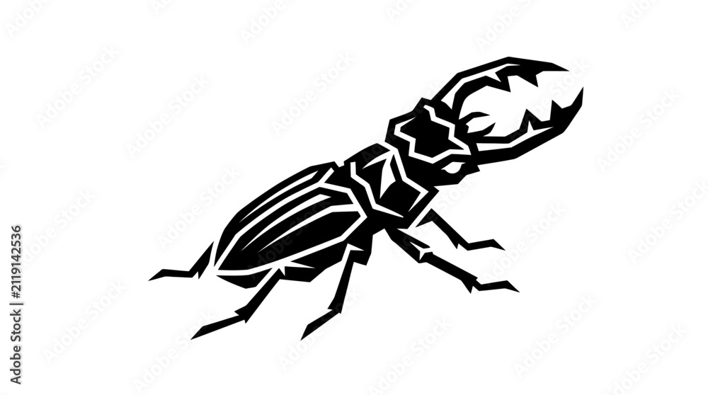 Fototapeta premium Stylized black silhouette of a stag beetle insect.
