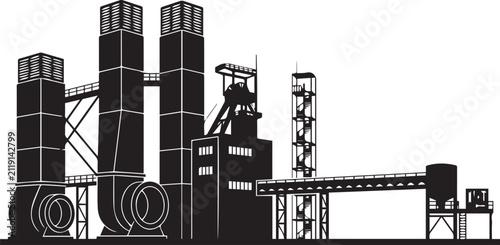 Fotografie Steel manufacturing plant isometric vector illustration featuring blast furnace