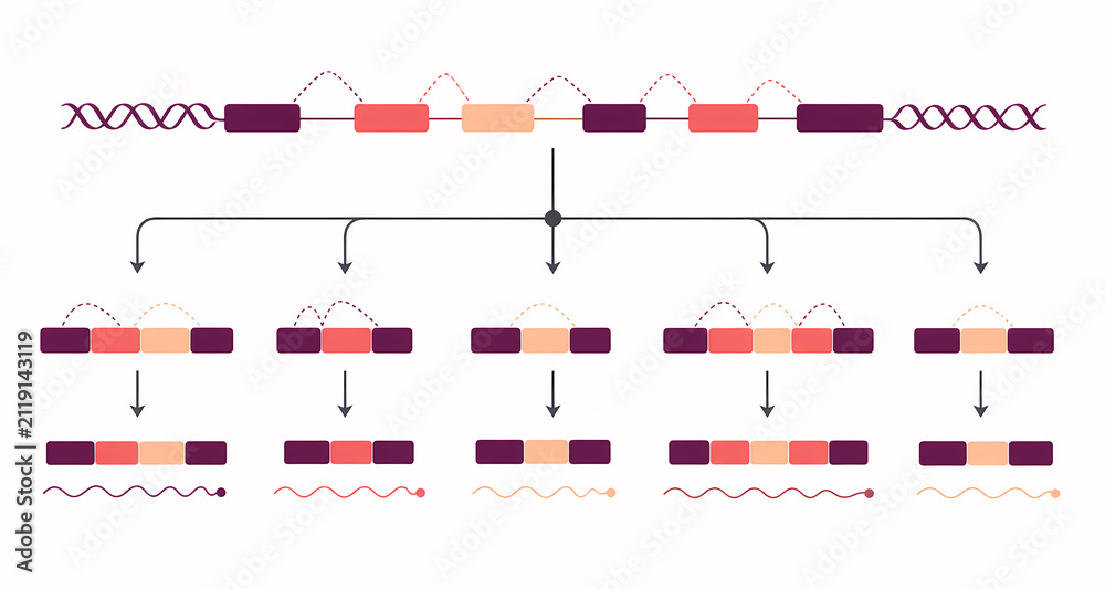 Obraz premium Alternative RNA splicing isoform diversity illustration