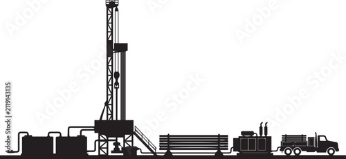 Cuadro en lienzo Land oil drilling rig isometric vector illustration featuring petroleum explorat