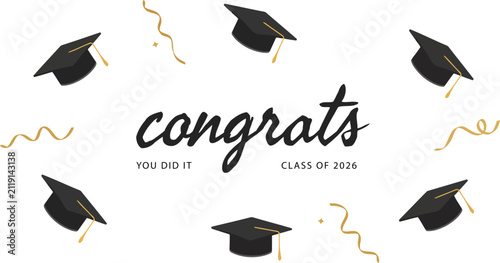 Quadro su tela Graduation celebration illustration with congratulatory message for class of 202