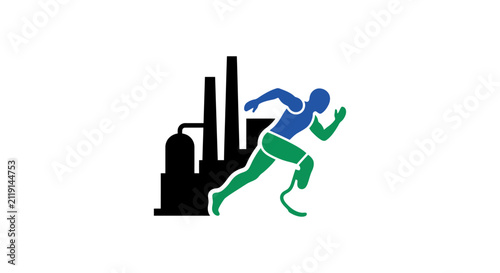 Runner with Prosthetic Leg Industrial Factory Vector