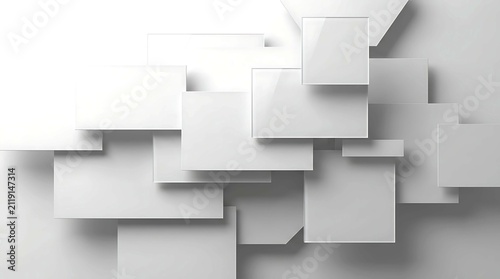 Abstract background with overlapping white square and rectangular panels isolated on white background