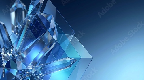 Abstract background with blue crystal structures and geometric shapes