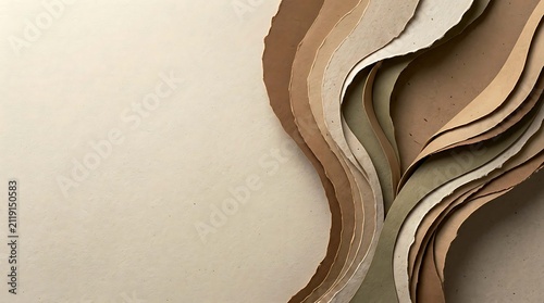 Abstract background with layered wavy paper cutouts in neutral earth tones