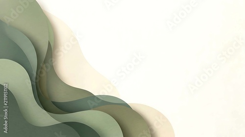 Abstract background with green paper cut layers and soft shadows