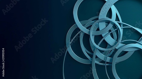 Abstract background with overlapping metallic rings in shades of blue