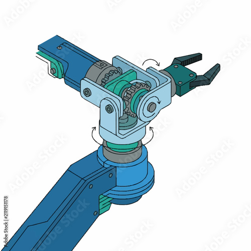 Dynamic Close Up of a Mechanical Adjustable Arm with Rotating Joints and Clamp Mechanism with high quality professional line art symbols for modern creative design and digital branding projects