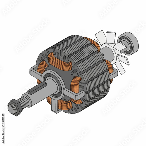 Dynamic Cutout of an Electric Motor with Copper Windings and Stator Core with high quality professional line art symbols for modern creative design and digital branding projects