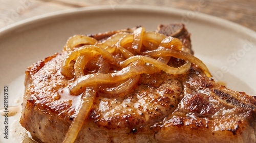 Roast pork with caramelized onions