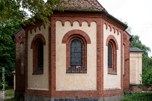 Neo-Romanesque apse of the historic village church in Wustrau